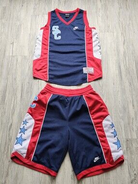 Vintage Nike Red Blue Supreme Court Basketball Jersey Shorts Set Men's Small Y2K